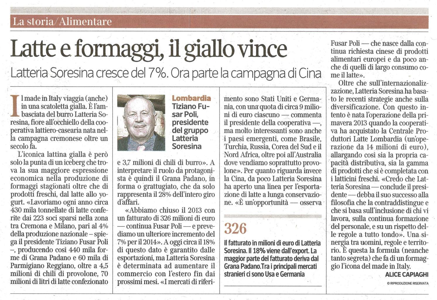 Latte e formaggio. Il giallo vince